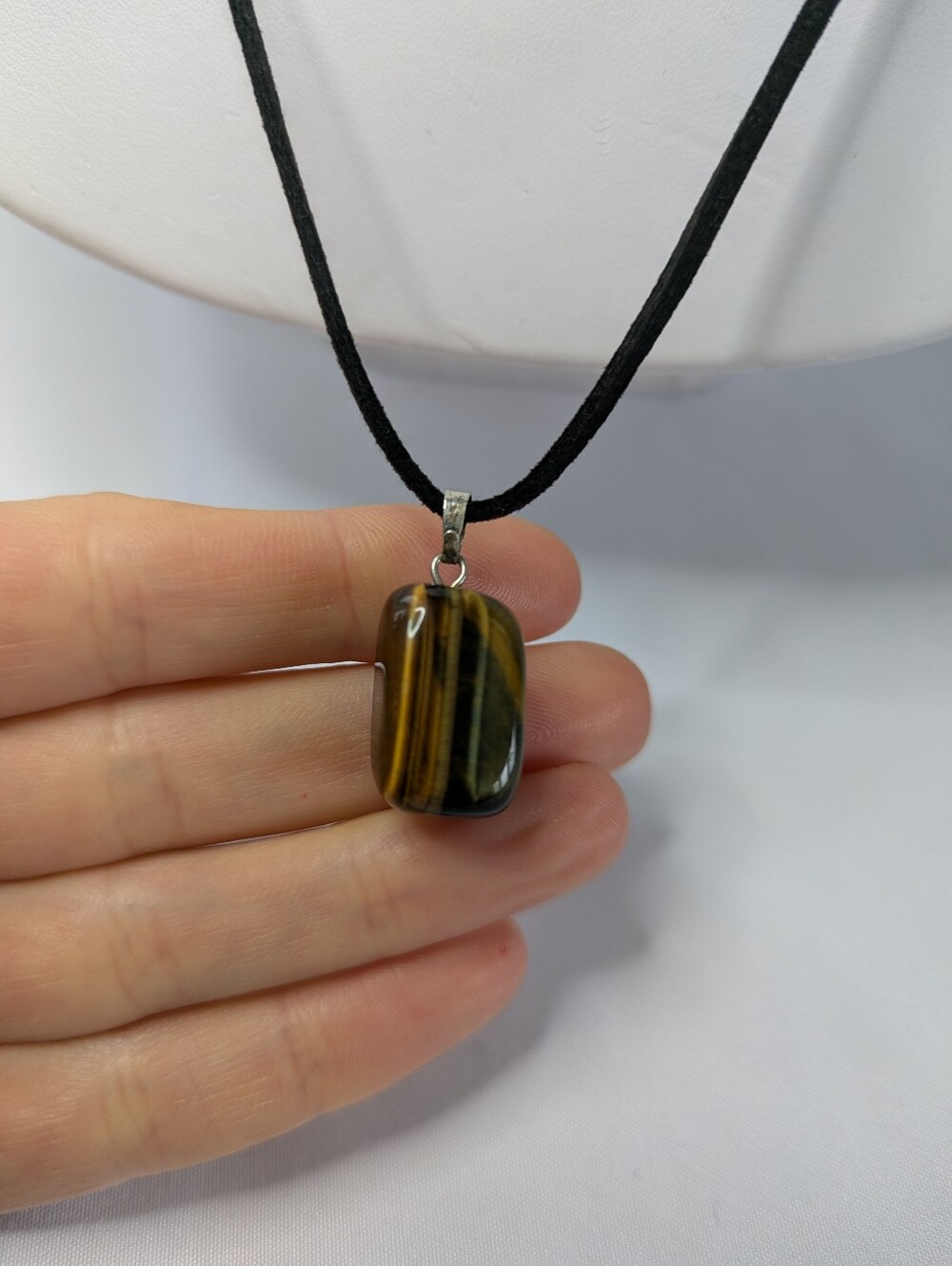 Black Cord Necklace with Brown Tiger Eye Pendant